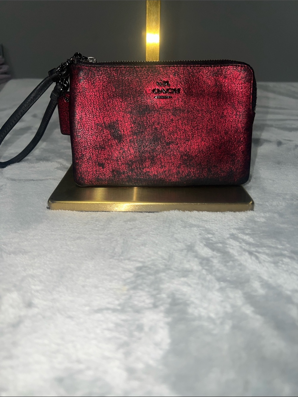 Coach Metallic Red and Black Corner Zip Wristlet—missing the “C” - Picture 2 of 6